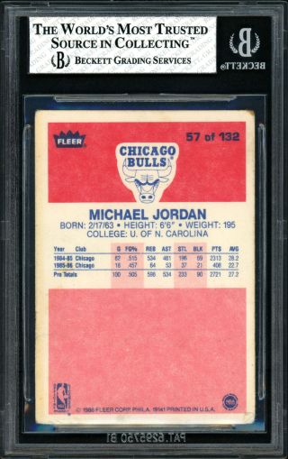 Michael Jordan 1986 - 87 Fleer Rookie Card 57 Bulls Graded 2 Beckett BGS 11323055 2