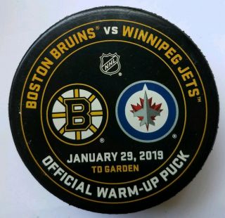 January 29 2019 Official Warm Up Puck Nhl Boston Bruins Vs Winnipeg Jets Game