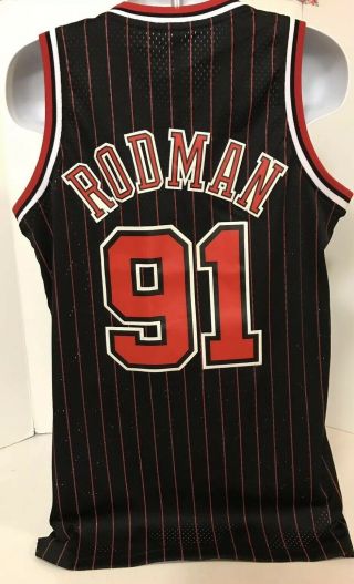 Dennis Rodman 91 Chicago Bulls Black Pinstripe Adidas Nba Soul Swingman Jersey