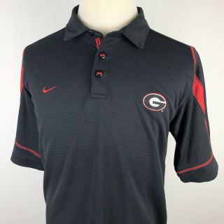 Nike Team Georgia Bulldogs Polo Shirt Large Black Red Stripe Fitdry Spell Out