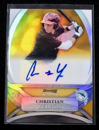 2010 Bowman Sterling Christian Yelich Auto Rc Gold Refractor D 22/50 Jersey