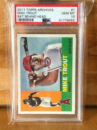 2017 Topps Archives Mike Trout Bat Behind Head 1 Psa 10 Gem