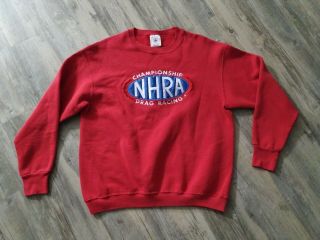 Nhra Championship Drag Racing Sweatshirt Size L Red Long Sleeve Crewneck Vtg