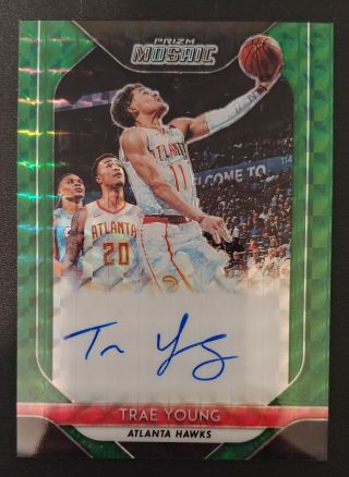 2018 - 19 Panini Prizm Mosaic Trae Young Green Emerald Rookie Auto ’d 3/5