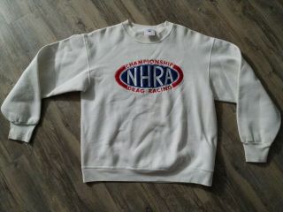 Nhra Championship Drag Racing Sweatshirt Size L White Long Sleeve Crewneck Vtg