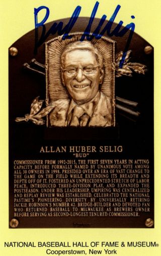 Bud Selig Signed Autographed Hall Of Fame Postcard Cancelled Postmark Baseball