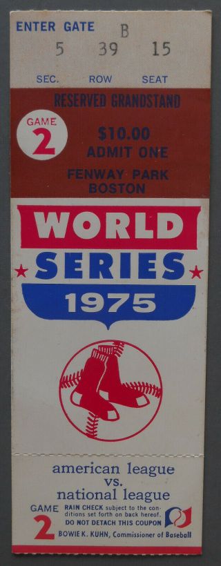 1975 World Series Ticket Game 2 Red Sox Cincinnati Reds Fenway Park