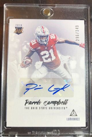 Parris Campbell 2019 Panini Luminance Rookie Ink Auto ’d 296/349 Colts