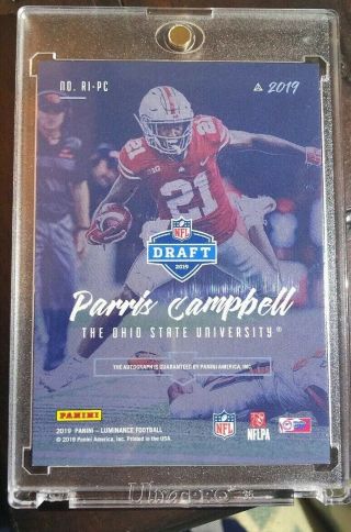 PARRIS CAMPBELL 2019 PANINI LUMINANCE ROOKIE INK AUTO ’d 296/349 COLTS 2