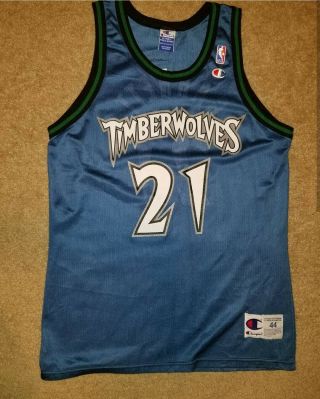 Kevin Garnett Minnesota Timberwolves Nba Blue Champion Jersey Size 44 L Large