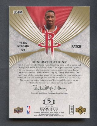 2007 - 08 UD Exquisite Limited Logos Tracy McGrady Rockets Logo Patch AUTO 29/50 2