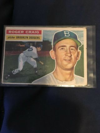 1956 Topps 63.  Roger Craig (white Back) Brooklyn Dodgers Rc Baseball Card