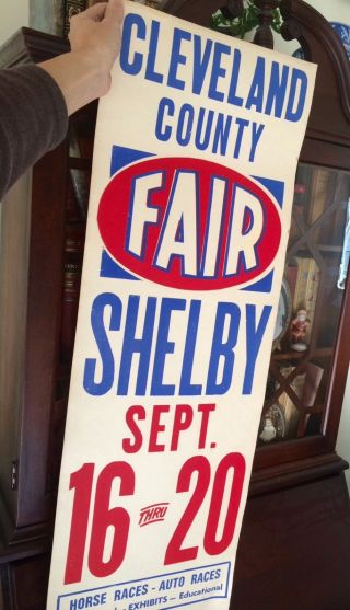 Vintage 1956 Nascar Poster Cleveland County Fair Shelby Nc Auto Horse Race