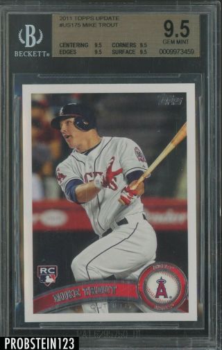 2011 Topps Update Us175 Mike Trout Angels Rc Rookie Bgs 9.  5 True Gem 3