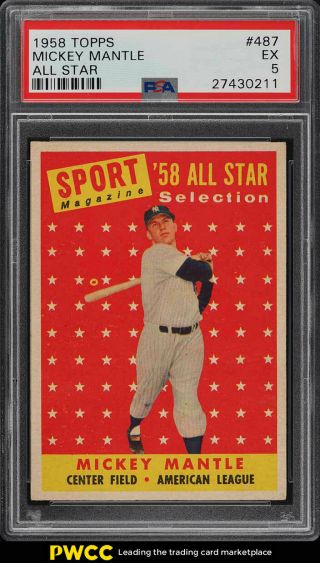 1958 Topps Mickey Mantle All - Star 487 Psa 5 Ex (pwcc)