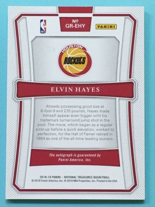 2018 - 19 National Treasures NBA Greats Signatures Elvin Hayes Auto 10/10（K） 2