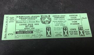 1972 Detroit Tigers American League Championship Series Ticket Tiger Stadium