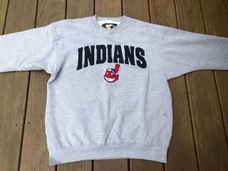 Vtg Cleveland Indians SEWN Chief Wahoo Starter Grey Sweatshirt Men’s size Medium 7