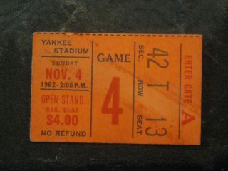 Vintage Nov.  4,  1962 York Giants Vs St.  Louis Cardinals Ticket Stub 31 - 28