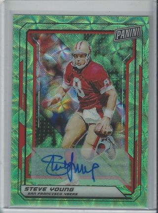 2019 Panini National Gold Packs Steve Young Green Prizm Auto 5/10 49ers Hof