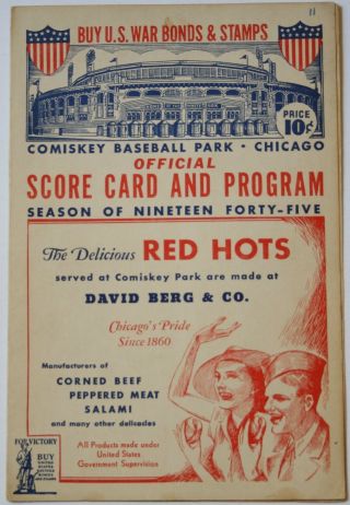 1945 Chicago White Sox Vs.  Boston Red Sox Program W/2 Tickets