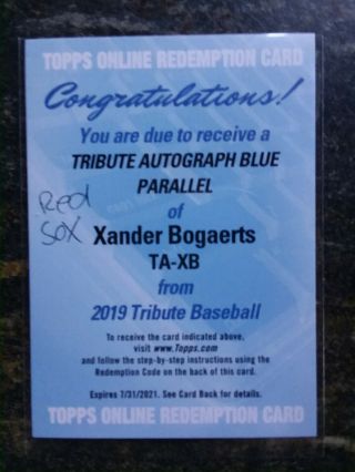 2019 Topps Tribute Xander Bogaerts Auto Blue Redemption Parallel Boston Red Sox