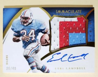 2015 Immaculate Earl Campbell Jumbo 3 Color Patch Auto Autograph 36/49 Oilers
