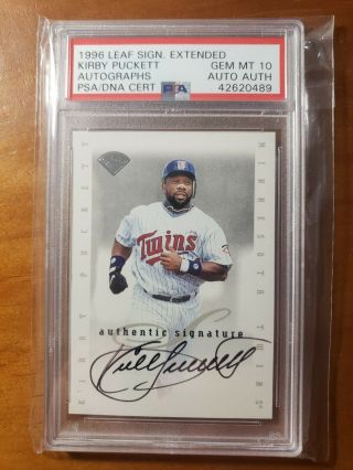 1996 Leaf Signature Series Extended Autographs Kirby Puckett Auto Psa Dna 10