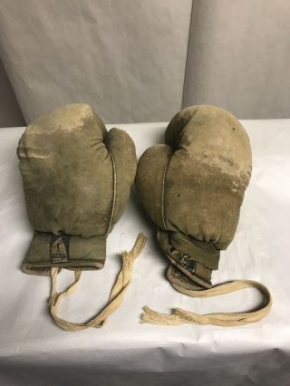 Vtg German “berg” Leather Boxing Gloves Stuffed With Horse Hair W/ Laces 1920s 8