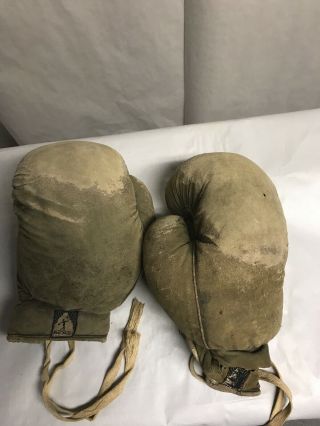 Vtg German “BERG” Leather Boxing Gloves Stuffed with Horse Hair w/ Laces 1920s 8 5