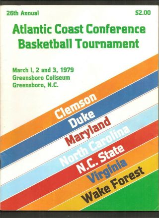 1979 Acc Atlantic Coast College Basketball Tournament Program Unc Duke Virginia,