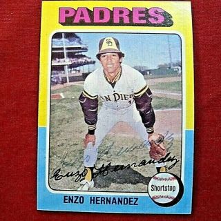 Enzo Hernandez Signed 1975 Topps San Diego Padres Baseball Card - Dodgers - Dec.