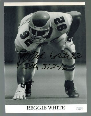 Reggie White Signed Autographed Black & White Picture Jsa Certified Eagles
