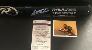 Vladimir Guerrero Jr Blue Jays Signed Engraved Bat Jsa Witness Black 3