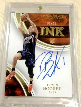 2015 - 16 Panini Immaculate Devin Booker Ink Rookie On Card Auto 58/99