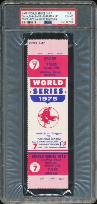 1975 World Series Game 7 Full Ticket Proof Psa 6 Ex - Mt Reds Win World Series Pl