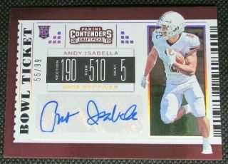 2019 Panini Contenders Andy Isabella Rc Draft Picks Bowl Ticket Auto /99 Rookie