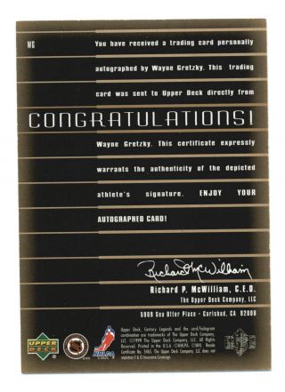 Wayne Gretzky 1999 - 00 Upper Deck Century Legends Epic Signatures Gold Auto /100 2