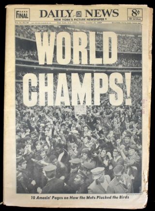 1969 York Mets Baseball World Champs York Daily News Newspaper
