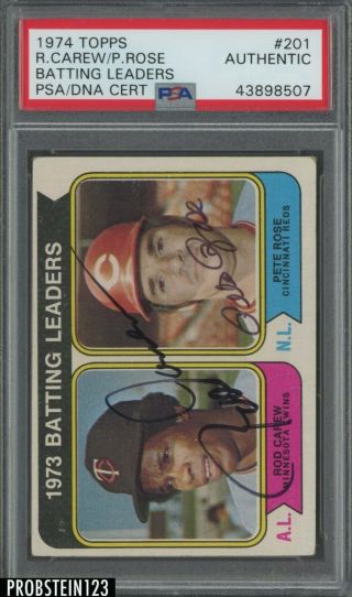 1974 Topps 201 Batting Leaders Rod Carew Pete Rose Signed Auto Psa/dna