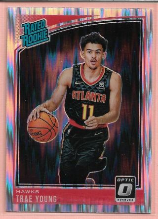 2018 - 19 Donruss Optic Trae Young Rated Rookie Shock Parallel Rookie Card