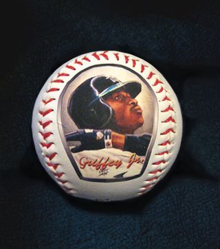 Ken Griffey Jr.  Baseball With Art Print Of Art Work