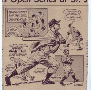 1953 Newspaper Sports Cartoon - Mickey Mantle York Yankees Baseball
