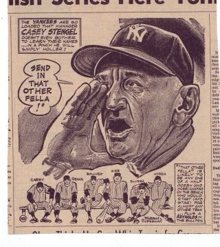 1953 Newspaper Sports Cartoon - Casey Stengl York Yankees Manager