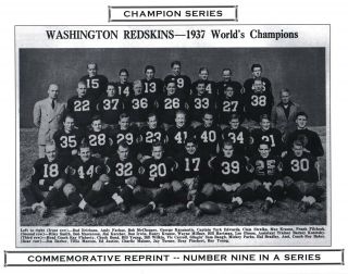 1937 Redskins World Champions,  Team Photo Piece Of Football History 8x10