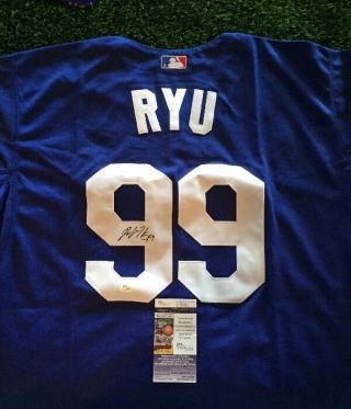 Hyun - Jin Ryu Los Angeles Dodgers Stud Blue Signed Jersey Jsa/coa J19363