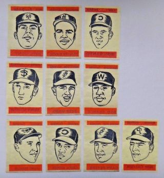 1965 Topps Transfers 10 Different Players Red Series Incl.  Robonson Killebrew