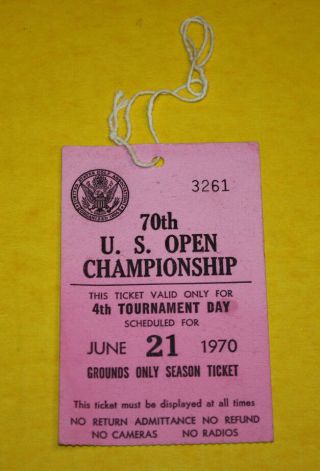 1970 Pga Golf Us Open Championship Grounds Ticket Pass
