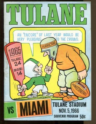 1966 Tulane Green Wave V Miami Hurricane Football Program 11/5 Chase Ex 44863