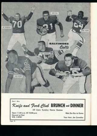 EX PLUS 10/19/1958 Colts at Lions NFL Program - Colts are 1958 NFL Champions 4